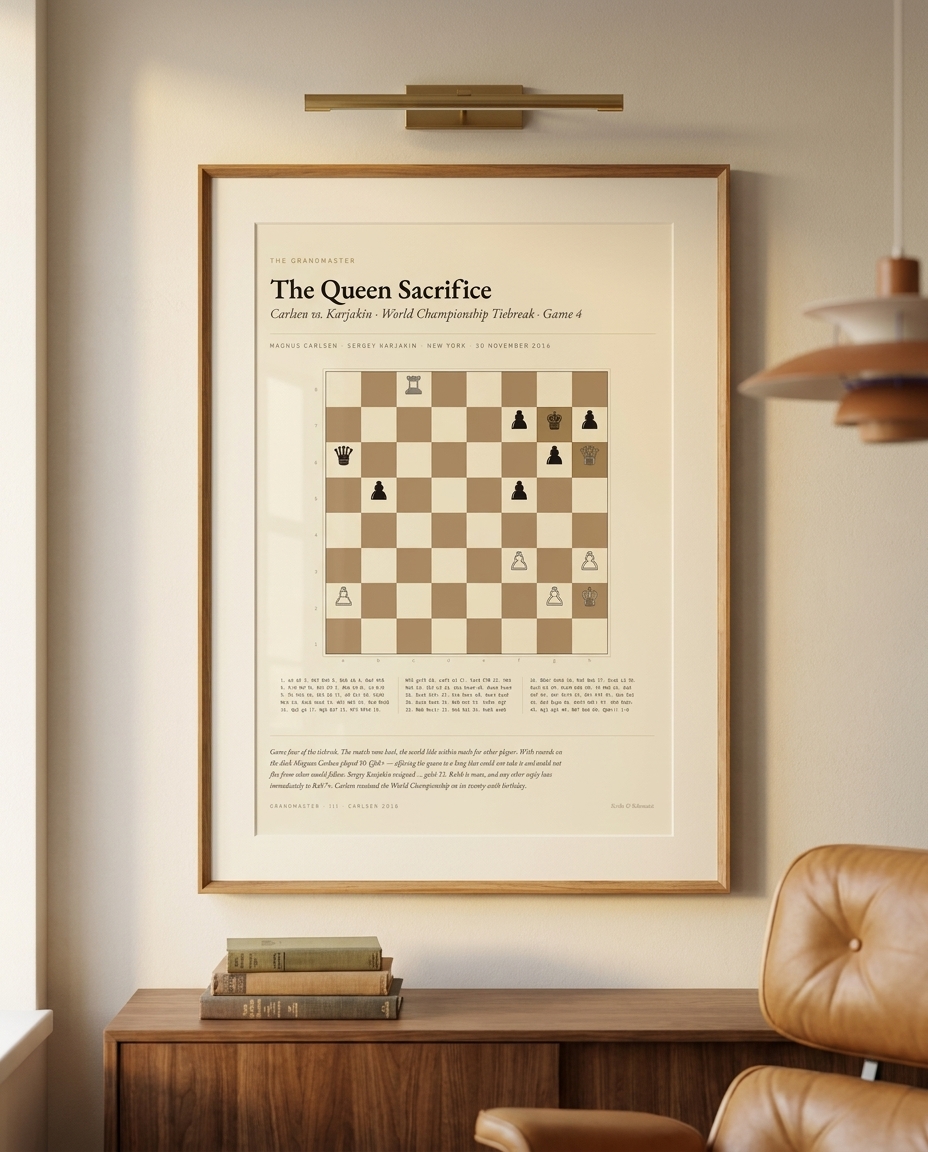 The Queen Sacrifice — framed and displayed