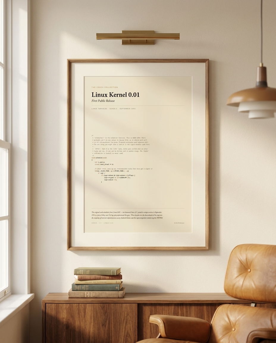 Linux Kernel 0.01 — framed and displayed